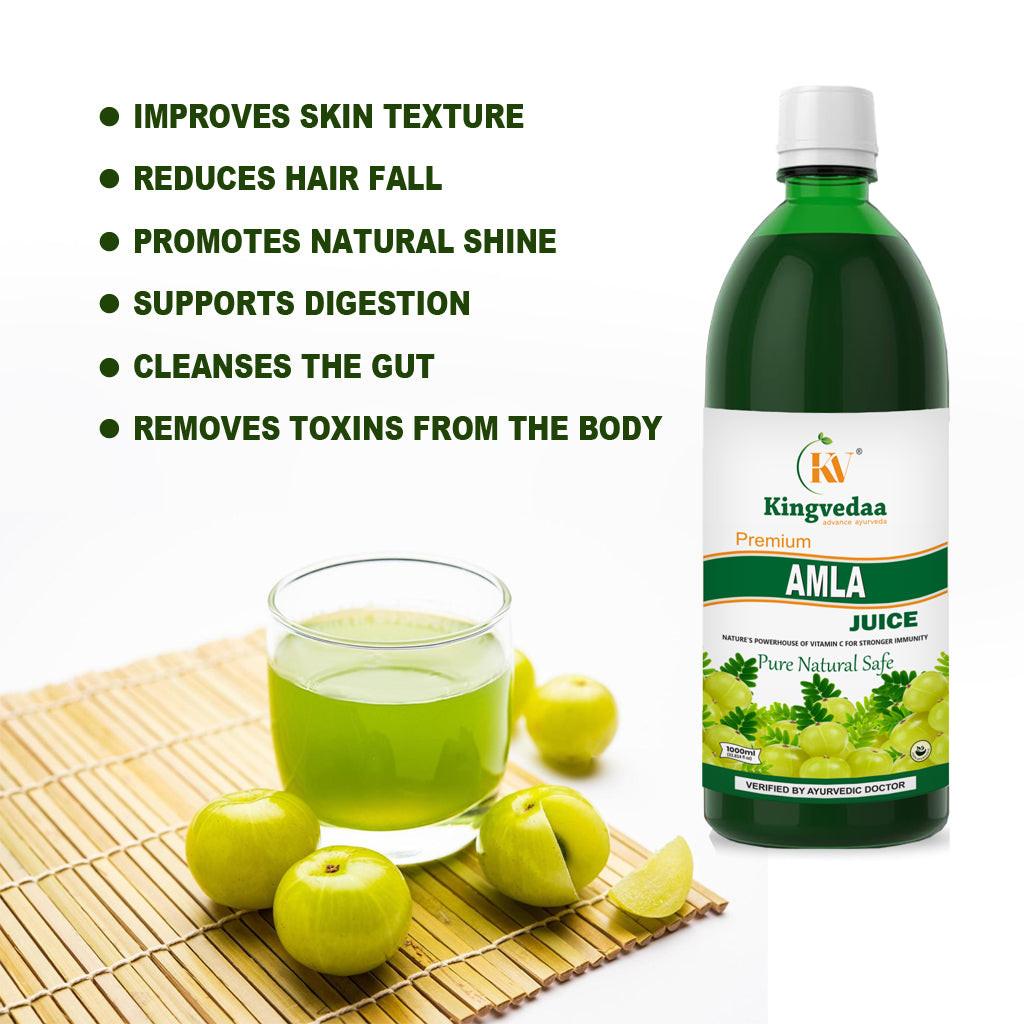 Kingvedaa Amla Juice benefits for immunity, digestion, skin and hair health, rich in vitamin C Ayurvedic juice made from natural Indian gooseberry