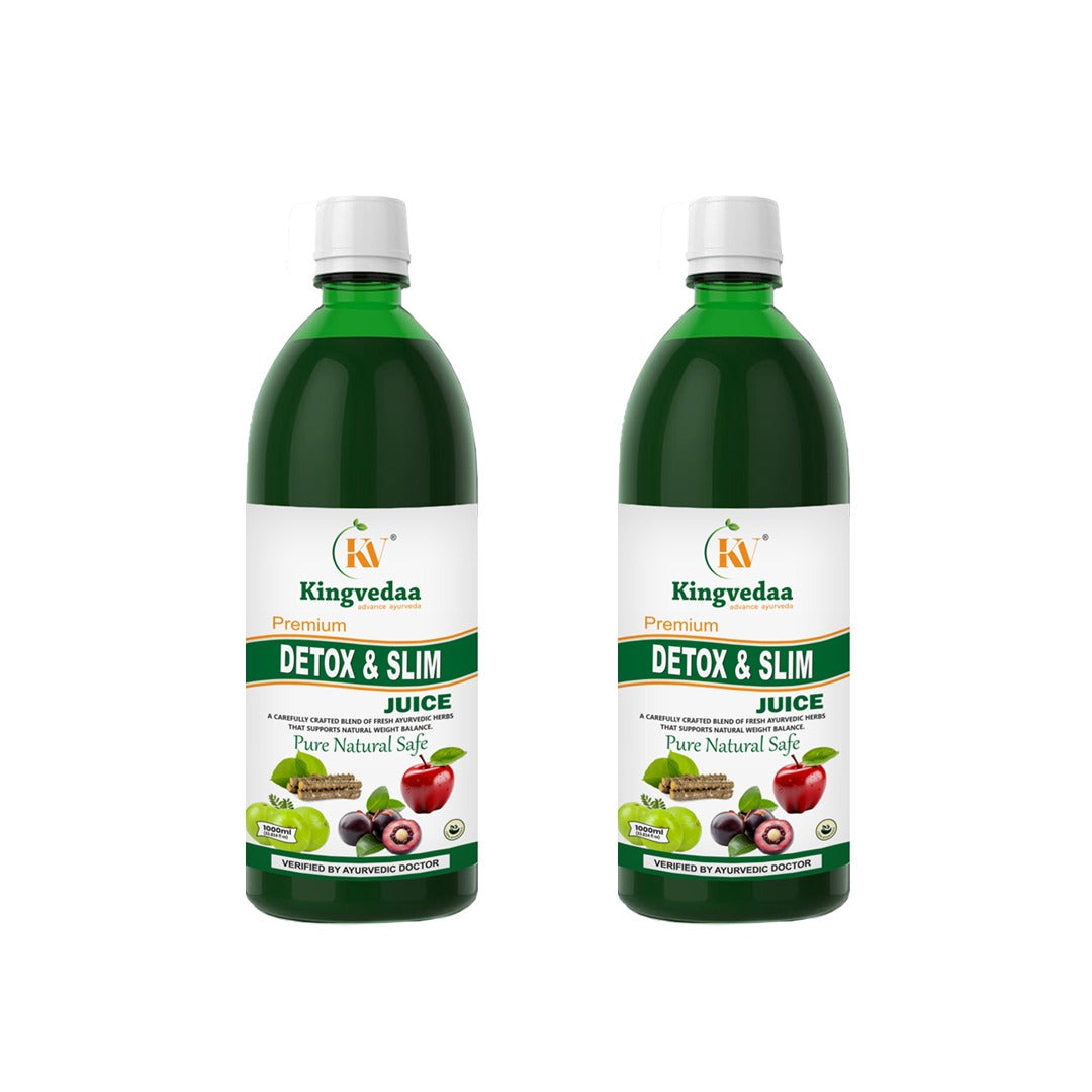 Kingvedaa Detox & Slim Juice 2 bottle combo pack for natural weight loss, fat burning, metabolism boost, and Ayurvedic body detox support