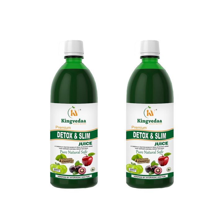 Kingvedaa Detox & Slim Juice 2 bottle combo pack for natural weight loss, fat burning, metabolism boost, and Ayurvedic body detox support