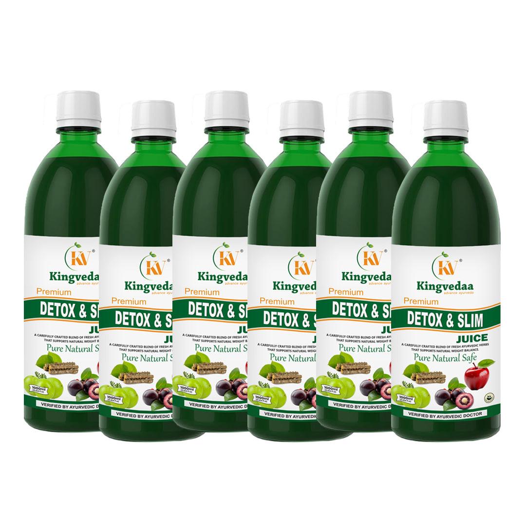 Kingvedaa Detox & Slim Juice 6 bottle combo pack for natural weight loss, fat burning, metabolism boost, and Ayurvedic body detox support