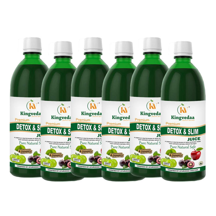 Kingvedaa Detox & Slim Juice 6 bottle combo pack for natural weight loss, fat burning, metabolism boost, and Ayurvedic body detox support