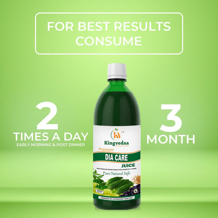 How to use Kingvedaa Dia Care Juice for blood sugar control – Ayurvedic diabetes drink taken twice daily for better glucose balance and overall wellness