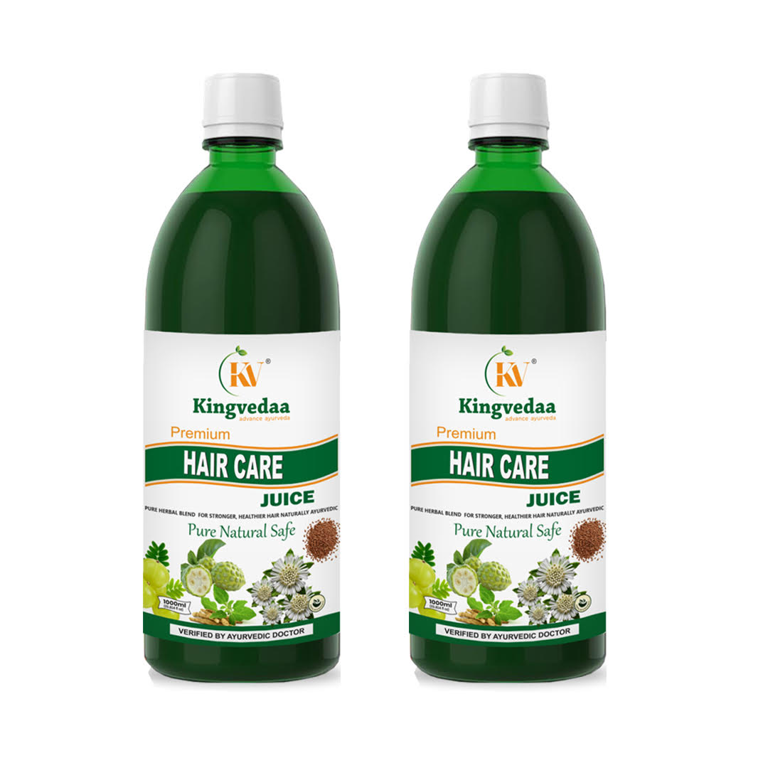 Kingvedaa Hair Care Juice 2 bottle pack for hair growth and hair fall control, Ayurvedic herbal formula with amla, bhringraj, neem and natural ingredients for strong healthy hair