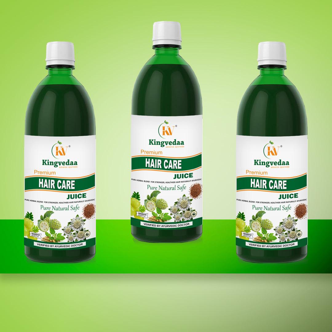 Kingvedaa Hair Care Juice 3 bottle pack for hair growth and hair fall control, Ayurvedic herbal formula with amla, bhringraj, neem and methi for stronger, healthier hair