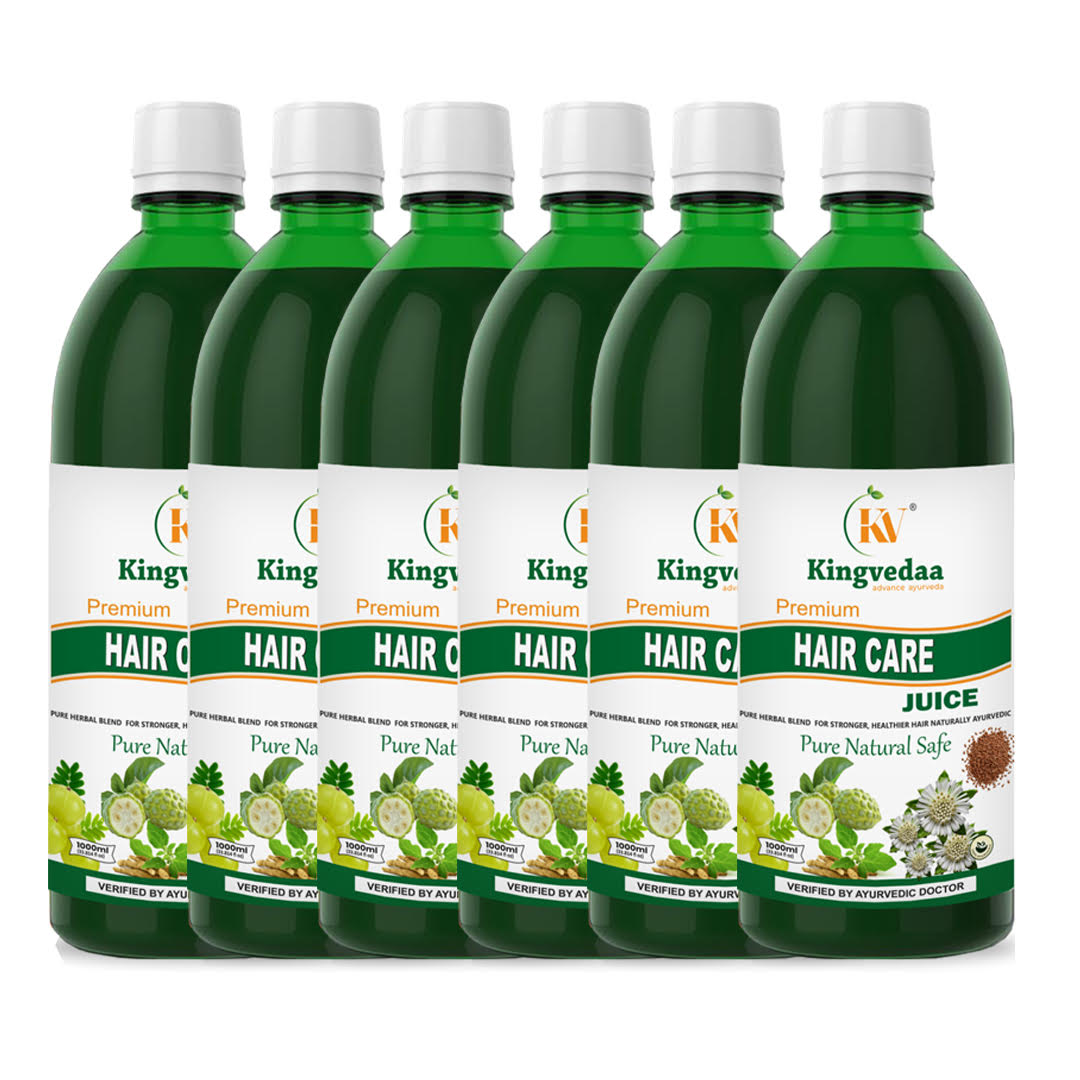 Kingvedaa Hair Care Juice 6 bottle pack for hair growth and hair fall control, Ayurvedic herbal formula for stronger roots, scalp nourishment and healthy hair